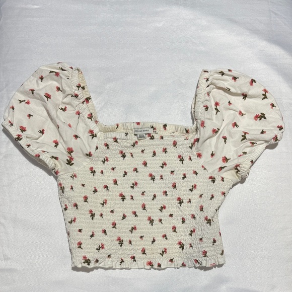 American Eagle Outfitters Dresses & Skirts - American Eagle Cream Smocked Crop Top with Pink Rose Print